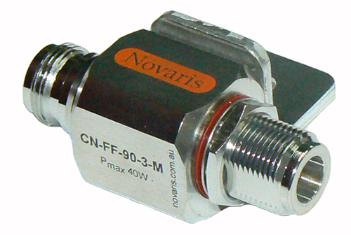 Novaris coaxial surge protector, gas tube type , N-type female to N-type female bulkhead, 0-40 Watt P/R, Up to 3GHz, incl. mount